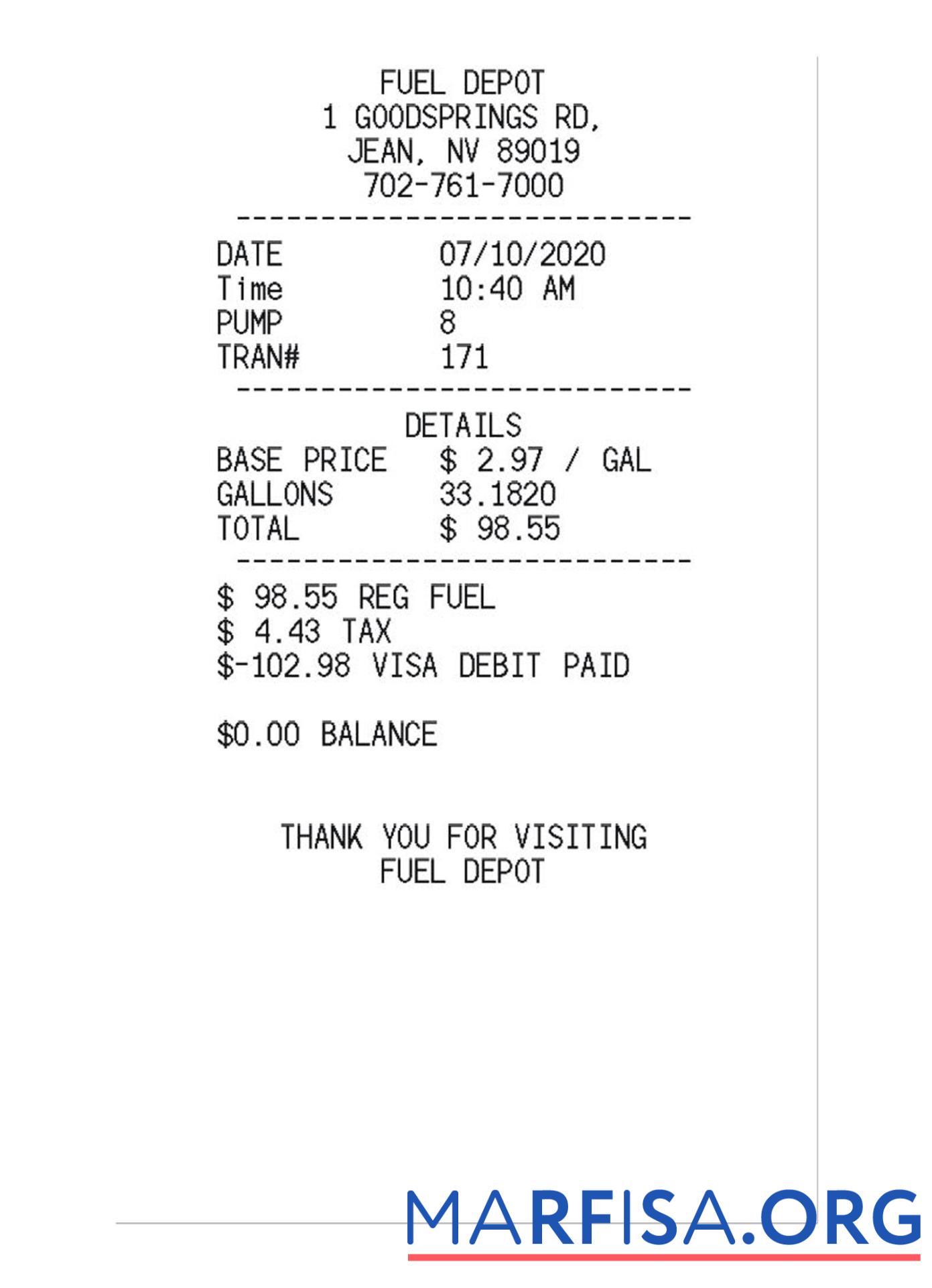 Printable FUEL DEPOT payment check real example